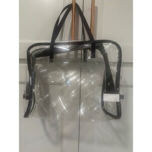 Clear Tote Bag Black Trim Gold Zipper Beach Travel Makeup Organizer
